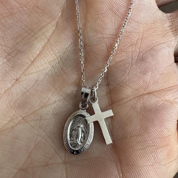 14k Solid Gold Virgin Mary Cross Pendant Necklace - Etsy