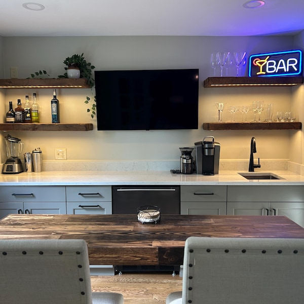 Rustic Floating Wood Shelf With Wifi LED Lights - 3 Inch Thick - Etsy