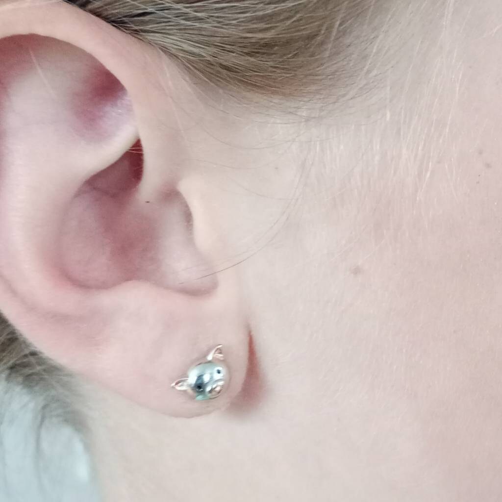 Cute Little Pig Stud Earrings in Sterling Silver - Silver and Rose Gold - Farm Animal Earrings - Whimsical and Pretty Jewellery