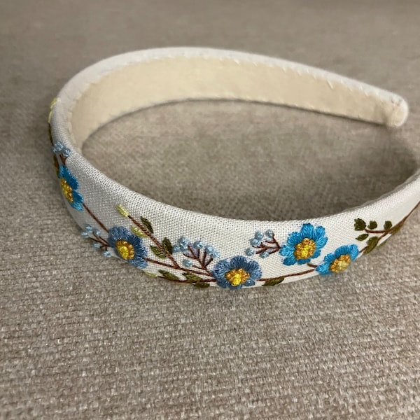 Floral Embroidered Linen Headband main image 1