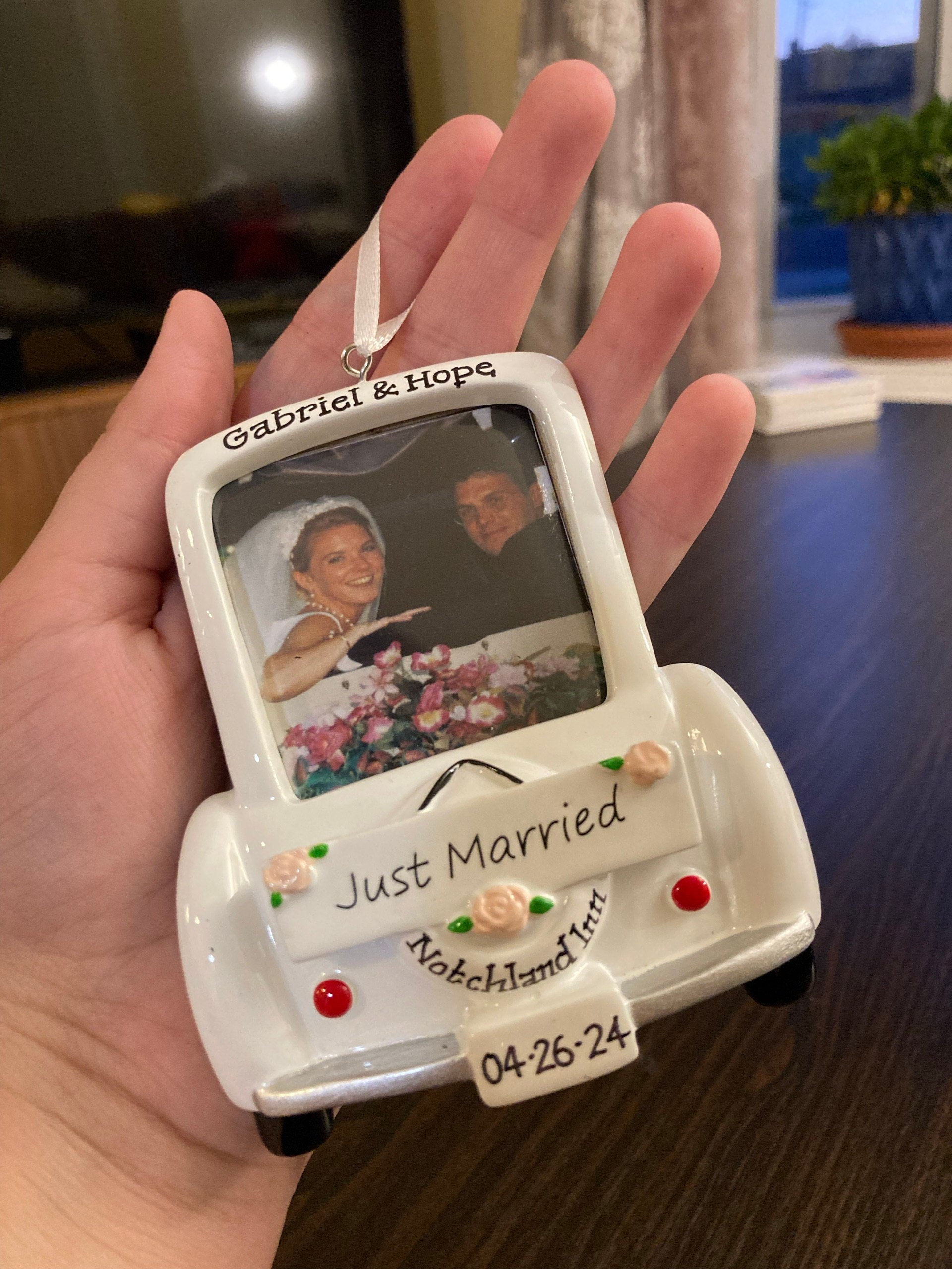 Just Married Wedding Car Picture Frame  Bride and Groom Personalized Newlywed Couple&#39;s 1st Christmas Ornament-Wedding Gift,Mr.Mrs.,Favor
