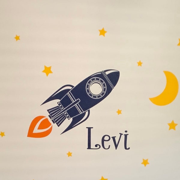 Space Wall Decal - Rocket Decal Set - Boys Name With Moon and Stars ...
