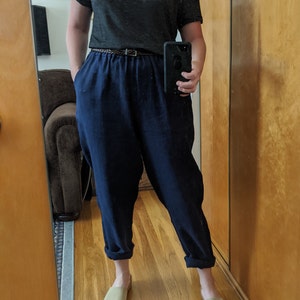 Ready to ship BRINLEY Linen Pants Tapered Linen Trousers Elegant Cropped Handmade Clothing For Women