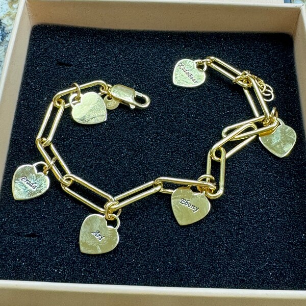 Custom Engraved Multiple Hearts/tags Pendant Bracelet With Link Chain ...