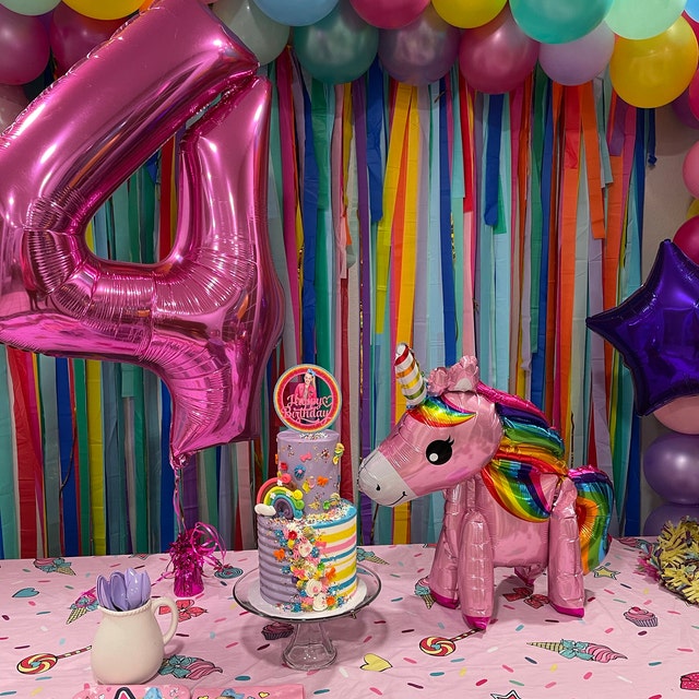 Unicorn Rainbow Streamer Fringe Backdrop Kit – Unicorn Party Decorations –  Pastel Rainbow Fringe Backdrop – Unicorn Party Backdrop – How to make a  fringe backdrop