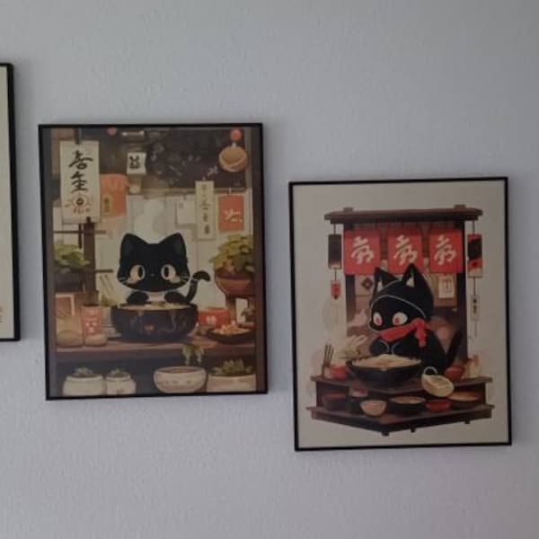 Sushi Black Cat Poster Tokyo Art Print, Oishii Cat Print, Delicious ...