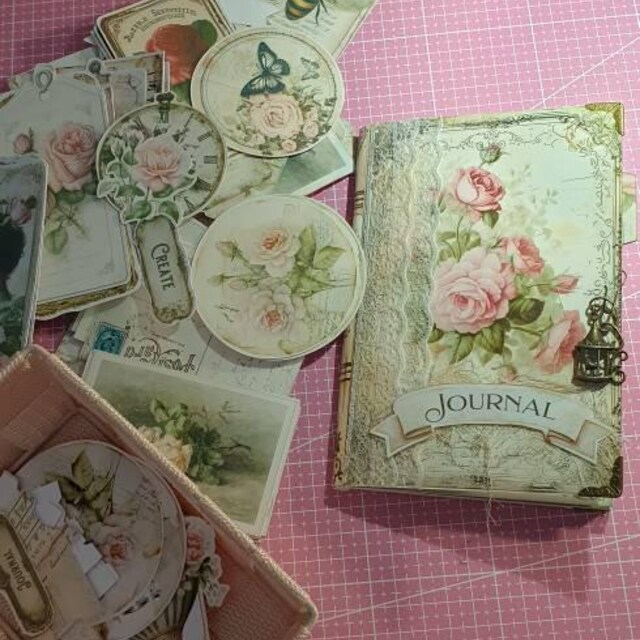Shabby Pink Rose No-sew Junk Journal Kit, Gift Idea, Beginner