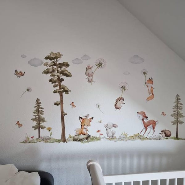 Messlatte Kinderzimmer Tiere Wandtattoo - Wachstumskarte Waldtiere Höhenmessung Wandsticker