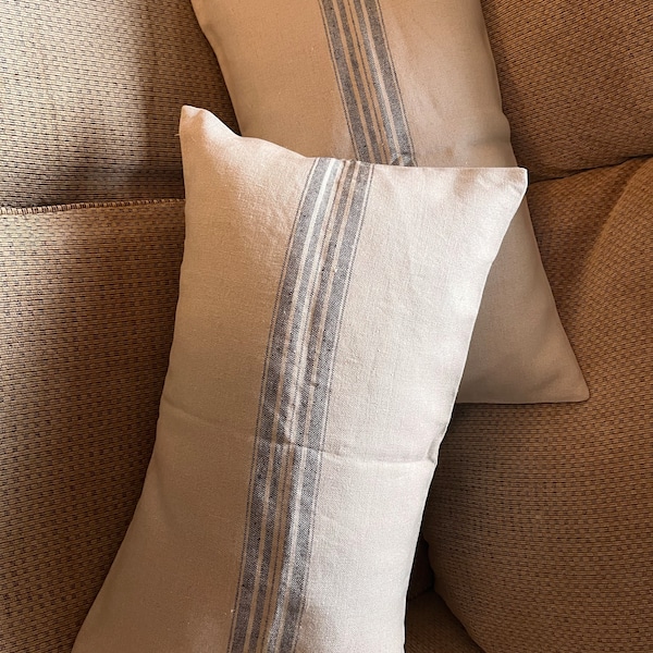 Set of 2 Rustic Linen Pillow Cases /linen Throw Pillow Covers/striped ...