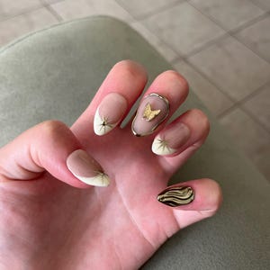 Unique Design 3D Angel Long Stiletto Press On Nails,Custom Chrome gold & Green gem Luxury Nails for Christmas Birthday Vacation Holiday Gift