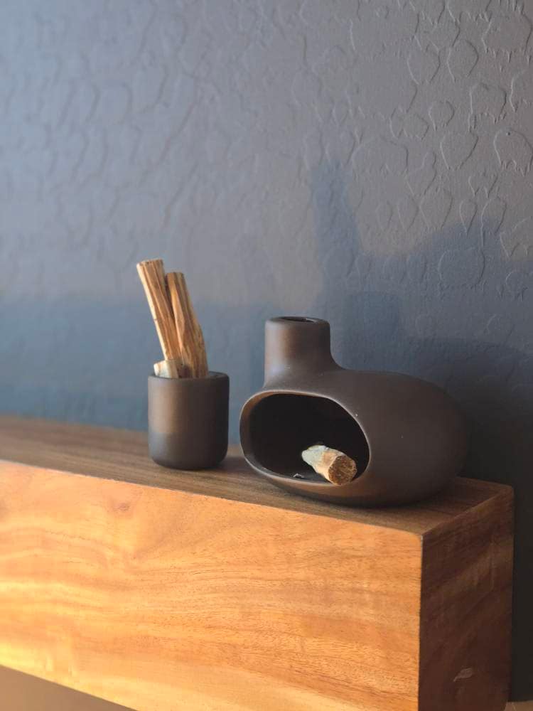Palo Santo Holder & Matchstick Holder Set, Cone Incense Burner, Handmade Modern Ceramic Chiminea Incense Holder, Meditation Gift