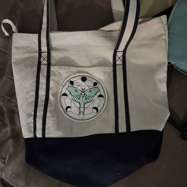 Luna Moth Moon Phase Embroidered Patch Canvas Patch - Back Pack Patch ...
