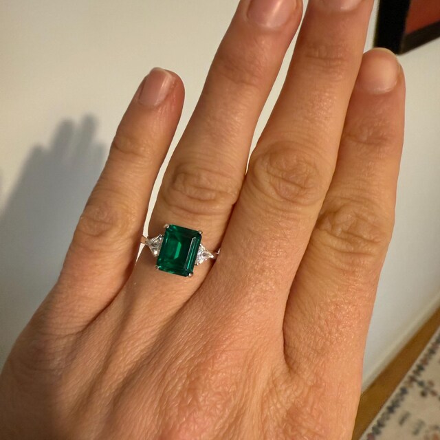Lab Created Emerald Ring, 925 Sterling Silver Ring, Octagon Cut