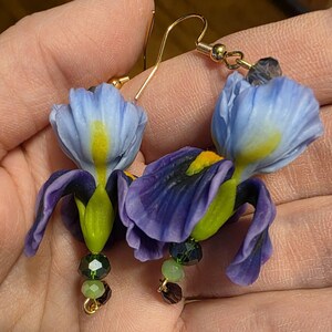 Earrings With Realistically Iris Handmade Flower Jewelry Polymer
