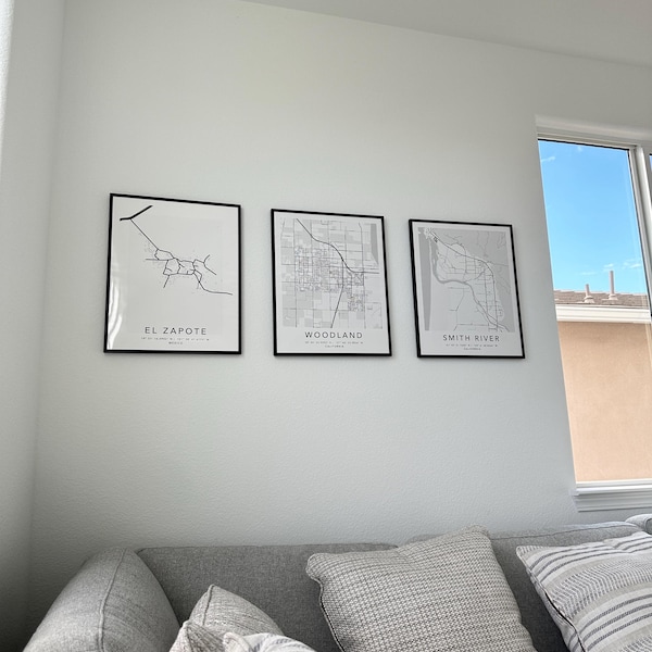Personalized Set of 3 Any City Map Prints Custom Locations Home Town ...
