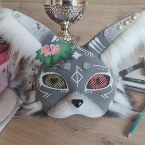 ♪262❤️ ねこ　猫　ネコ　パール　マスクチェーン　マスク　ハンドメイド 神秘的な獣人猫マスク 手作りの猫コスプレアクセサリー 獣人ギフト