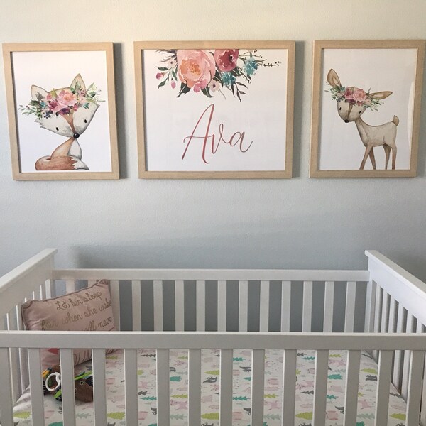 Set of 3 Purple Girls Nursery Decor Wall Floral Prints Lavender Baby ...