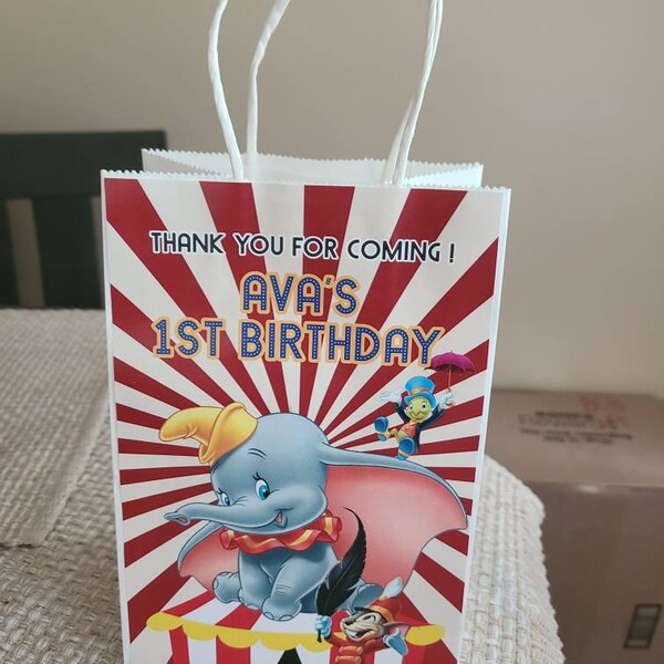 Dumbo Gift Bag Label, Circus Party Favors, Dumbo Loot Bags, Circus ...