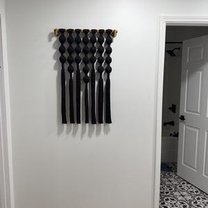 Black Yarn Wrapped Ball Macrame Mural for Wall Yarn Wall Hanging for Bedroom Black Wall Hanging Extra Large Macrame Woven Wall Hanging