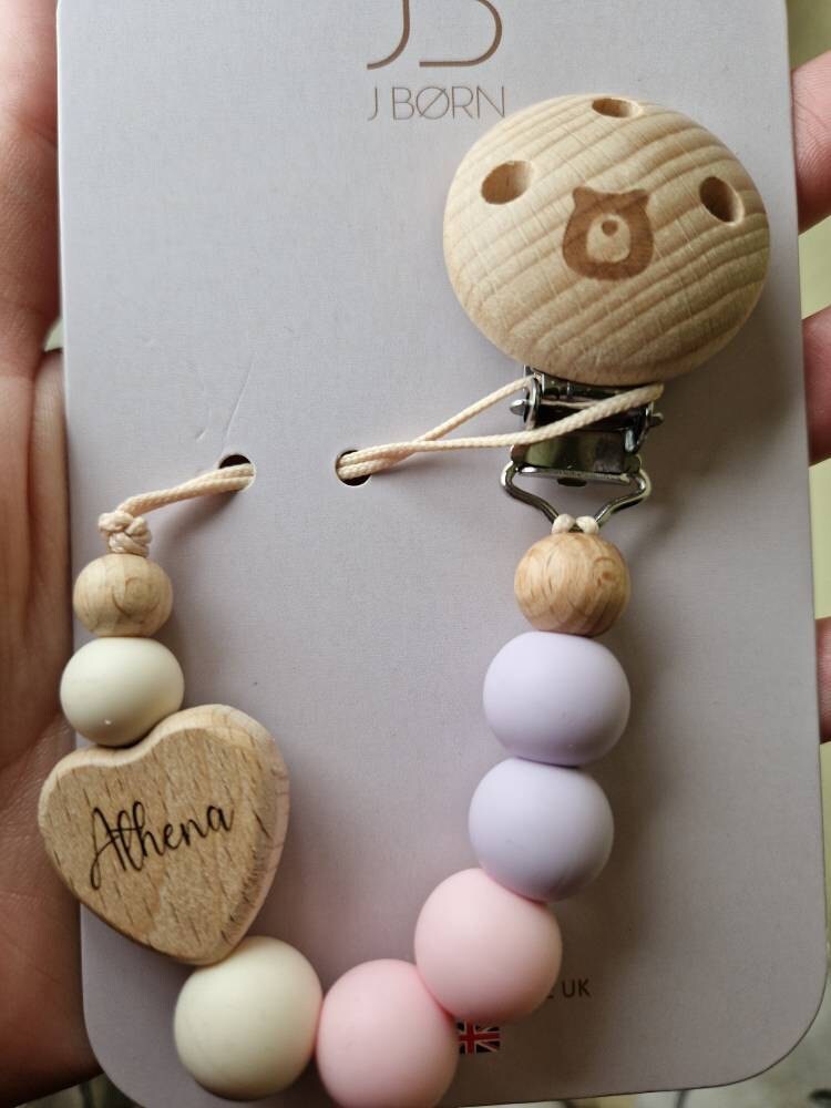 JBØRN Heart Personalised Pacifier Clip | Soother Holder | Dummy Clip