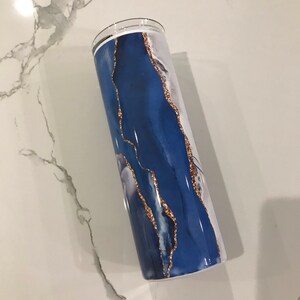 20 Oz Skinny Tumbler Blue Silver Agate Wrap Tapered Straight - Etsy