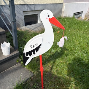 Set Cicogna Nascita 88 Cm Con Targhetta Nome E Biglietto - Decorazione Esterna/Interna Benvenuto Bambino Con Bastone
