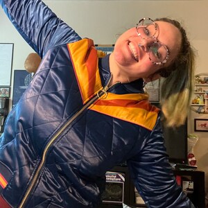 Rising Sun Jacket | Navy Blue Quilted 70s Style Bomber Rising Sun Jacket | Navy Blue Quilted 70s Style Bomber