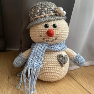 雪だるまのあみぐるみパターン、クリスマスかぎ針編みPDF、帽子を