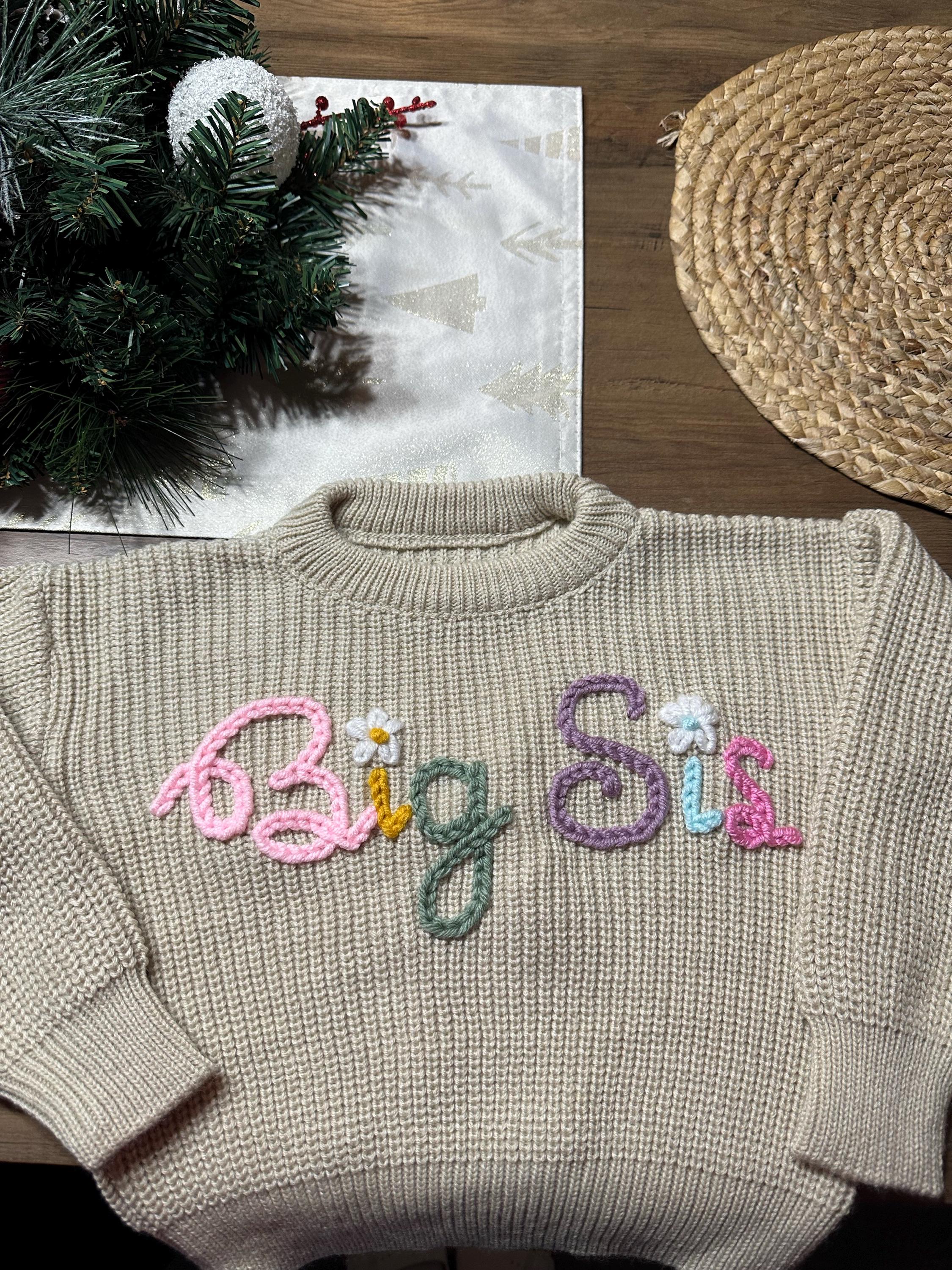 Big Sister Sweater, Personalized Baby Name Sweater, Knit Sweater Toddler, Embroidered Big Bro , Custom Baby Gifts Sweater with Name