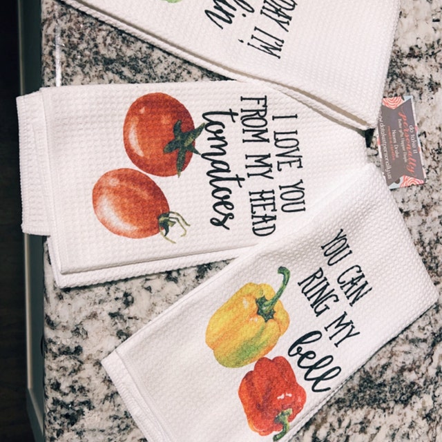 Funny Kitchen Towels Decorative Set of 4 Vegetables Sayings