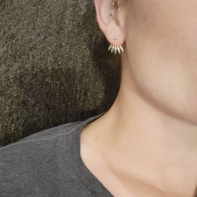 ★MIDNIGHT MOMENT.★ [Exclusive] bumpy love ear jacket earri Sterling Silver Sunburst Ear Jacket Earrings, Front Back