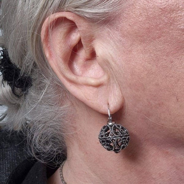 Boucles D'oreilles Dormeuses Doré Antique Art Déco - Rond CZ Bleu, Laiton, France