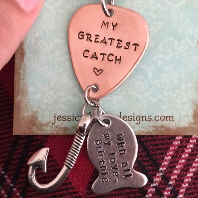 My Greatest Catch Personalized Anniversary Engagement Hand Stamped Fishing Hook Hooked on You ...