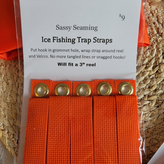 SET OF 5 Ice Fishing Trap Straps, Reel Wraps, Red, Blue,green, Purple,  Orange, Pink, Lime, Teal 