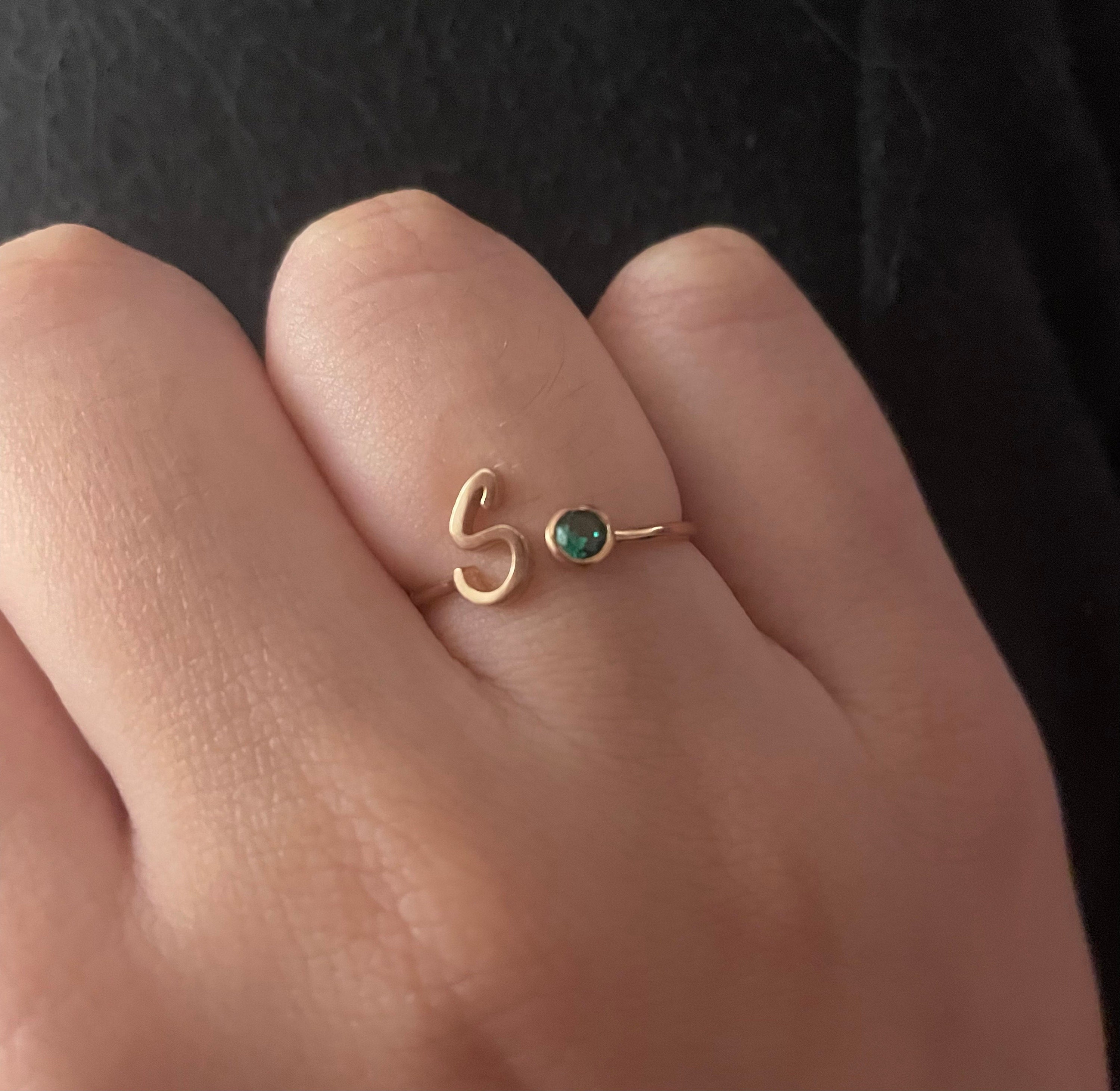 Custom Initial Birthstone Ring • Personalized Sterling Silver Initials Ring • Custom Name Gemstone Mother Ring • Mother Child Ring • RM06F48