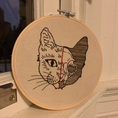Digital PDF Pattern PDF Pattern Half Cat Skull Hand Embroidery Pattern ...