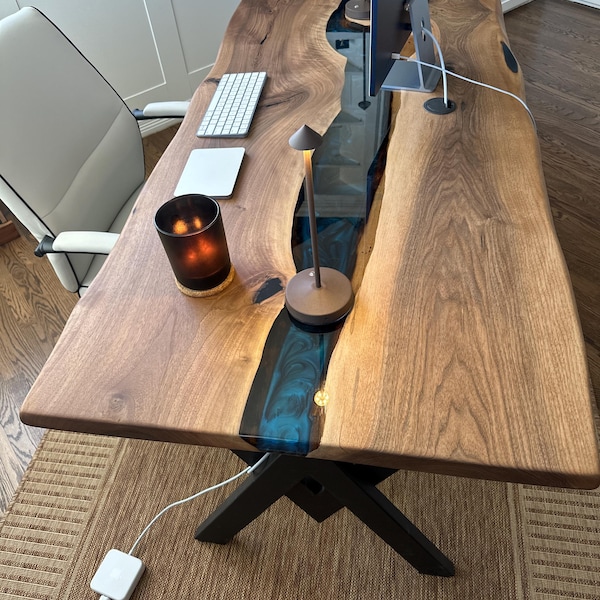 Modern Live Edge Wood Computer Desk for Home Office With Rustic ...