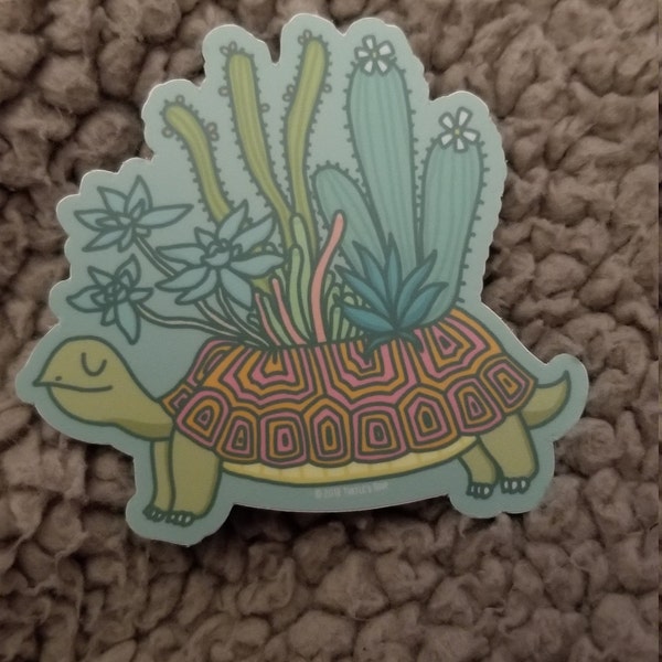 Turtle Planter Sticker, Succulents and Cacti Decal, Illustrated Planter ...
