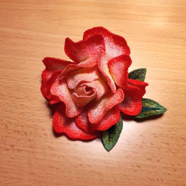 3D Rose Embroidery Design: FSL Flower Motif, 4x4 Hoop (digital Download ...