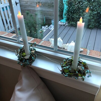 1.5 Inch Candle Rings set of 2, Burgundy Navy & Cream Mini Wreaths ...