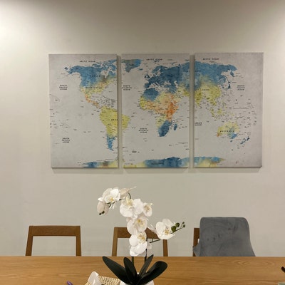 Canvas Push Pin World Map Original Decor World Map Print Push Pin Map ...