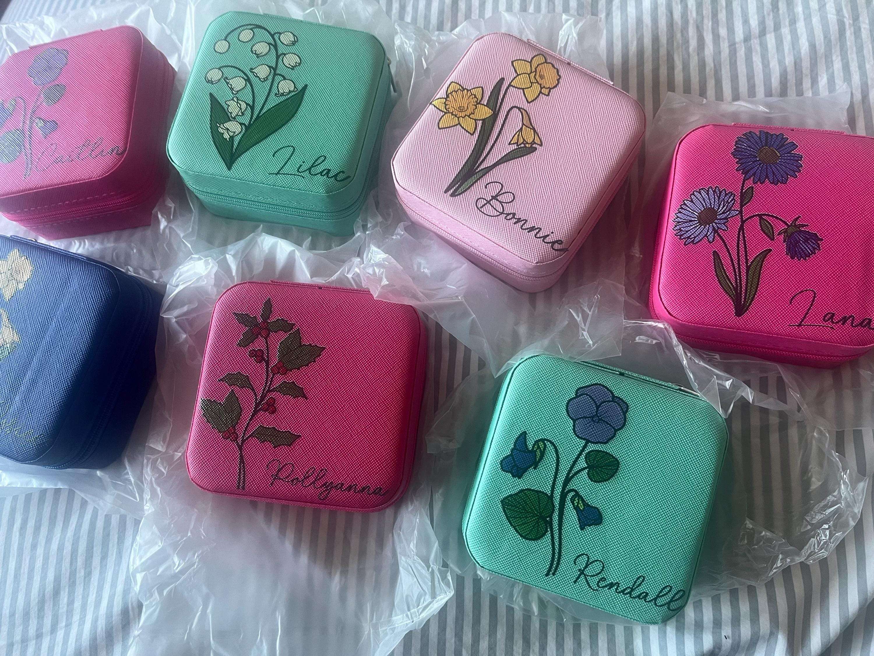 Birth Flower Jewelry Case, Personalized Jewelry Box, Engraved Jewelry Travel Case, Bridal Party Gift, Bridesmaid Proposal Gift