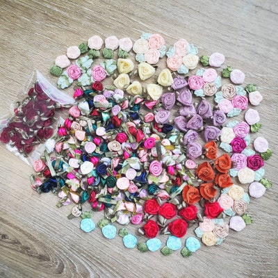 1 Mauve Velvet Ribbon Roses With Leaves, Mauve Velvet Rose Appliques ...