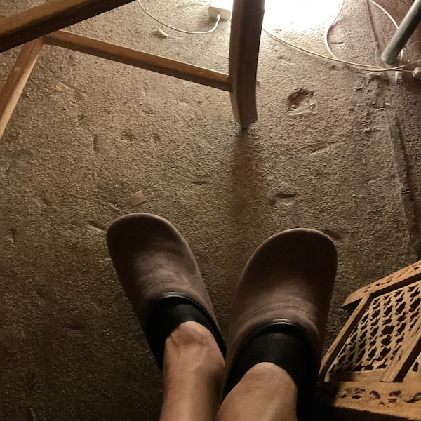 suede clogs with heel