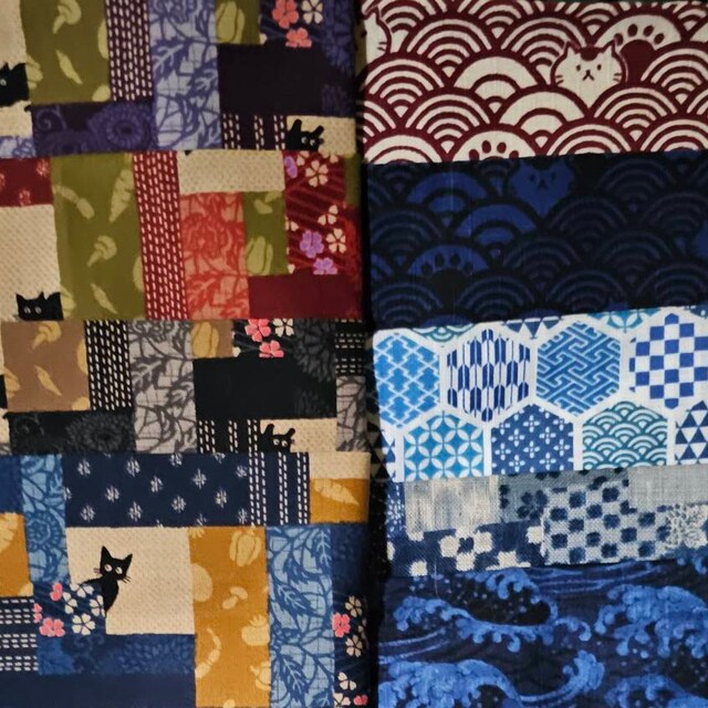りんご　1117 Sevenberry Boro Patchwork in Blue Japanese Cotton Fabric