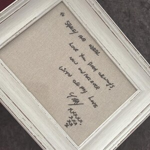 Handwritten Embroidery Art - Custom Framed Message from a Loved One wedding vows