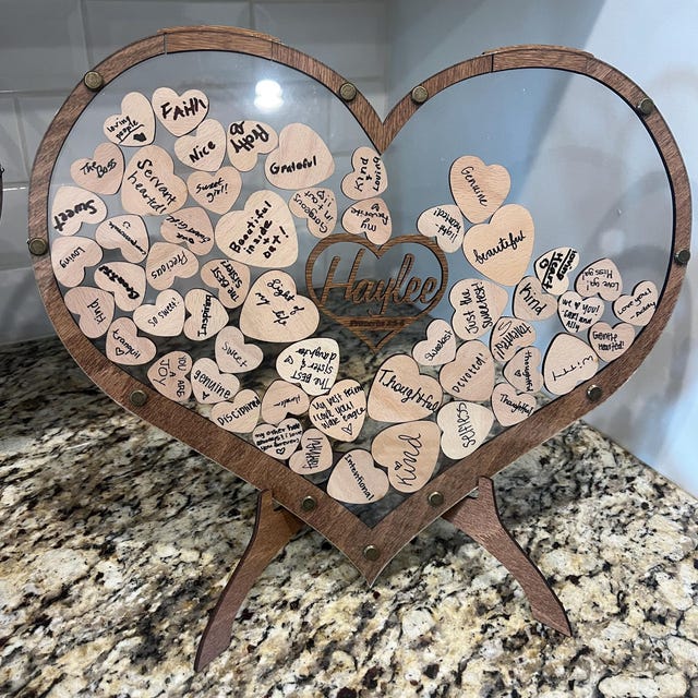 Colingmill Wooden Wedding Guest Book Alternative With 100 Wood Hearts Chips, Drop Box And Pen Eucalyptus Leaves Theme Heart Picture Frame Rustic Wedding Guest Book Decor For Reception Ceremony(Wood