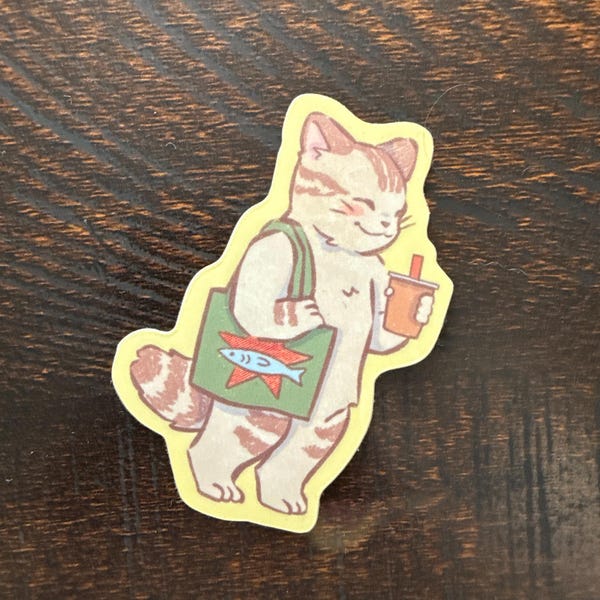 Coffee Cat Sticker | Cute Cat Sticker | Tote Bag Cat Sticker ...