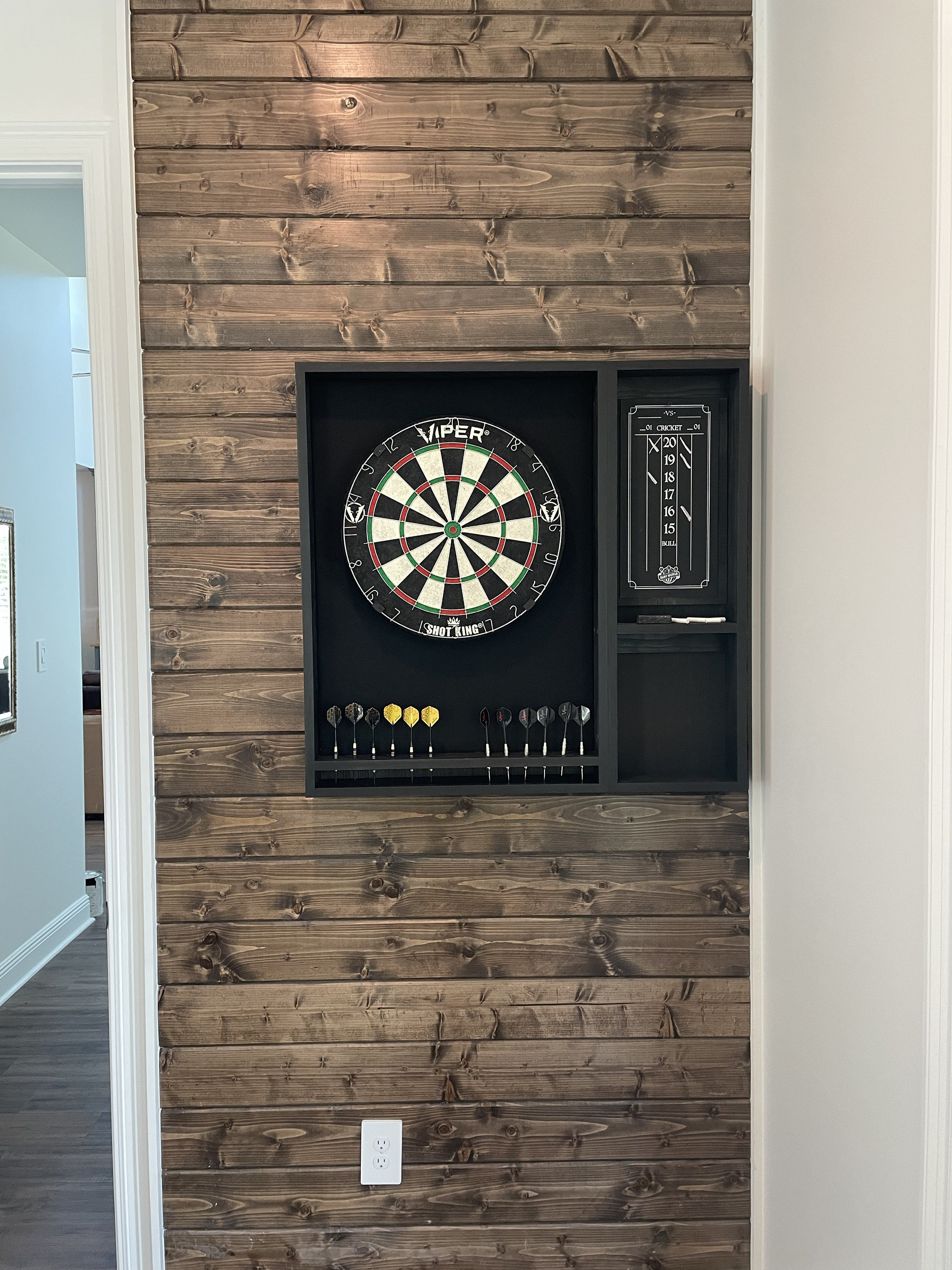 Makes a great fathers day gift  Our best selling Black dartboard cabinet with a Dartboard, darts, led light. and 2 scoreboards.