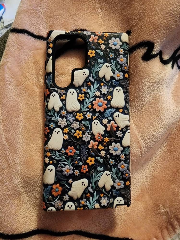 Ethereal Clay Effect Ghosts and Flowers Phone Case | Spooky Ghosts Floral Phone Case | Cute Halloween | MagSafe | iPhone | Pixel | Samsung